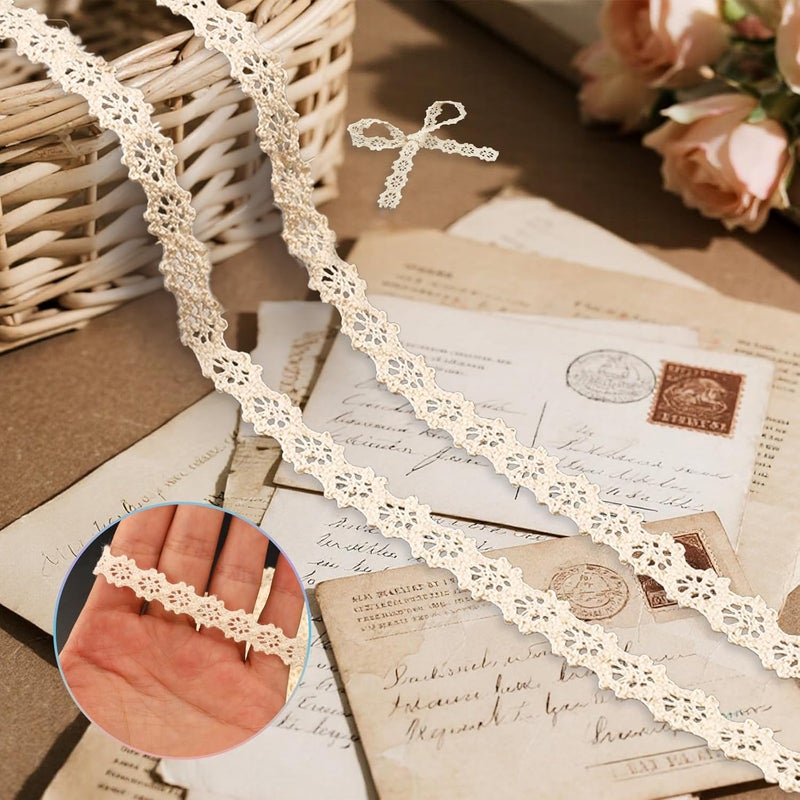 LUSTRIB 10 Yards Vintage Lace Ribbon, 0.39“ Beige Crochet Lace Trim for Sewing, Cotton Ribbon Trim for Crafts, Gift Package Wrapping, Bridal Wedding Decoration, Scrapbooking Supplies - Image 4